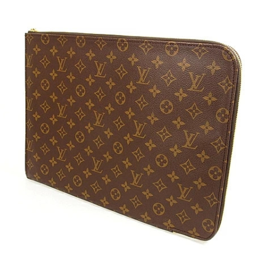 Louis Vuitton Monogram Pochette Briefcase Clutch Bag Canvas Leather Brown - Picture 1 of 4